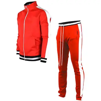 2020Men Jacheta + Pantaloni Trening Barbat de îmbinare Maneca Lunga rosu negru Casual 2 Bucata Set de sex masculin buzunar cu fermoar design bărbați Sport