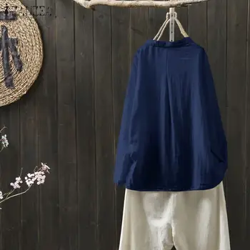 2021 Bluza Vintage ZANZEA Femei Butoane Tricouri Casual cu Maneca Lunga Tunica Topuri Solid Blusas Femininas Chemiser Mujer Plus Dimensiune