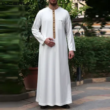 2021 Bărbați Mozaic Musulman Halate cu Maneca Lunga Stand Guler Jubba Echipa INCERUN Hombre de Agrement Butoane Islamic Dubai Îmbrăcăminte S-5XL