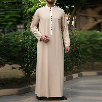 2021 Bărbați Mozaic Musulman Halate cu Maneca Lunga Stand Guler Jubba Echipa INCERUN Hombre de Agrement Butoane Islamic Dubai Îmbrăcăminte S-5XL