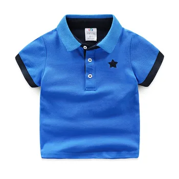 2021 Casual 2-10 Ani Ziua De Nastere Copii Îmbrăcăminte De Bumbac Maneca Scurta Guler De Turn-Down White Blue Star Print Copii Baieti Tricou