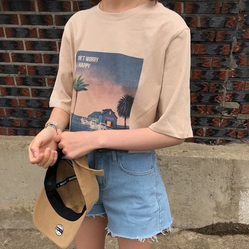 2021 Coreean Harajuku Vintage Imprimate Tricou Maneca Scurta Femei Casual De Vara Vrac Tee Cămașă Femme Streetwear Topuri