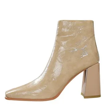 2021 European / American Stil Deget de la picior Pătrat Cizme din Piele de Brevet Gros cu Toc Înalt Pantofi de Iarna Martin Cizme Cizme pentru Femei
