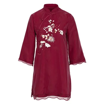 2021 femei chineză stil retro sifon qipao bluza broderii florale tang tricouri petrecere mandarin guler lung cheongsam topuri