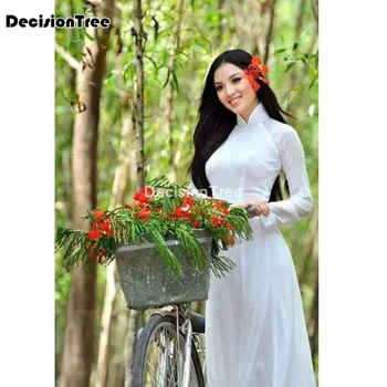 2021 femeie albă aodai vietnam îmbrăcăminte tradițională vietnam haine și pantaloni vietnam costume îmbunătățit cheongsam stil etnic