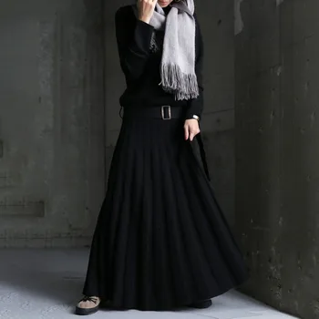 2021 Femeile Rochii Lungi Elegante De Birou Doamnelor Pulover De Talie Mare O Linie Coreean De Cauzalitate Rochii Retro Preppy Vestidos Negru