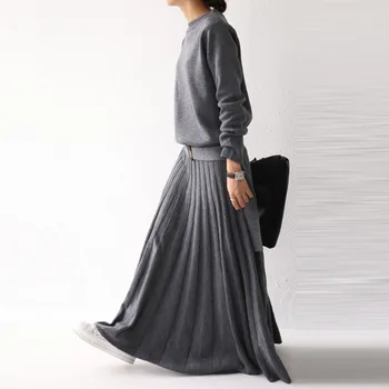 2021 Femeile Rochii Lungi Elegante De Birou Doamnelor Pulover De Talie Mare O Linie Coreean De Cauzalitate Rochii Retro Preppy Vestidos Negru