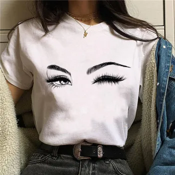 2021 Fierbinte Harajuku Strălucitoare geană Grafic T Shirt Femei fard de Ochi Grunge Moda T-shirt Tricou Ullzang Top Tee de sex Feminin