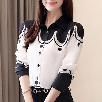 2021 Imprimate Casual Femei Topuri de Moda Doamnă Birou Șifon Bluze Femei cu Maneci Lungi Guler de Turn-down pentru Femei Îmbrăcăminte 5499 50