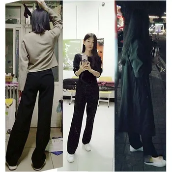 2021 Moda Elegant Doamnă Birou Negru Pantaloni Casual Pantaloni Largi Picior Solid Femei Pantaloni Coreean De Înaltă Talie Pantaloni Pantalon 9755