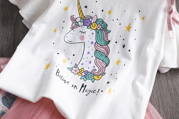 2021 Noi de Vara Fete Unicorn Haine Seturi de 2 BUC Maneca Scurta Desene animate Print T Shirt + Pufos fusta de Balet de Fuste Unicornio Fata de Îmbrăcăminte