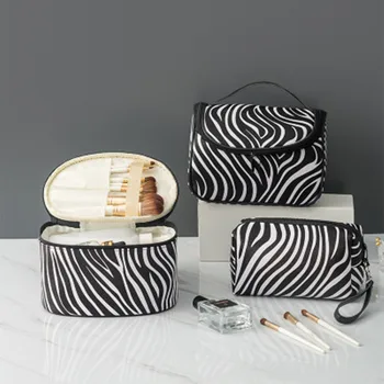 2021 Noi de vânzare fierbinte doamnelor pu moda negru model zebra cosmetice de călătorie de stocare spălați machiaj beauty bag 6pcs/set