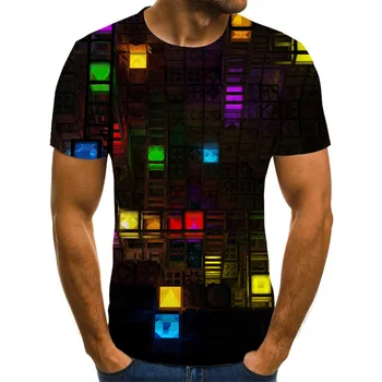 2021 noi oameni noi 3D pătrat cusaturi colorate rotund gât de trei-dimensional de vară cu mânecă scurtă T-shirt