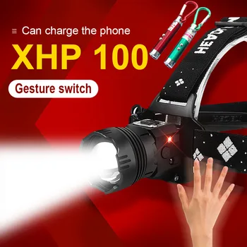 2021 Noi XHP100 Senzor IR LED Far 18650 baterie reîncărcabilă usb lumina cap XML T6 impermeabil pescuit far Lanterna de Cap lanterna