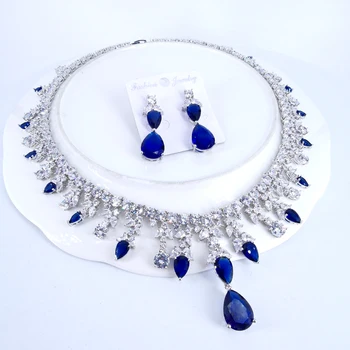 2021 noua moda de lux albastru picătură de apă cz zircon colier cercei,rochii de mireasa petrecere rochie de bijuterii transport gratuit