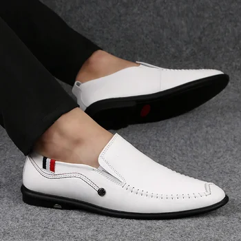2021 Noua Moda Pantofi Barbati Casual Piele naturala Mocasini de sex Masculin Clasice Alb Alunecare pe Pantofi Om de Conducere Pantofi pentru Bărbați de Vânzare Fierbinte