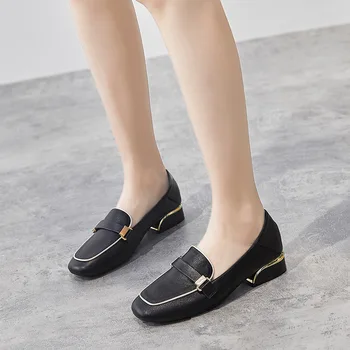 2021 Nouă Femei din Piele, Pantofi cu Toc Indesata Scăzut Alunece de Pe Deget de la picior Pătrat Doamnă Birou de Lucru OL Pompe Superficial Pantofi 3CM AC439