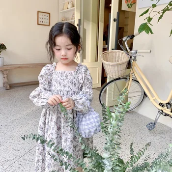 2021 Nouă Primăvară Fete Rochie Cu Maneci Lungi Model Floral Dulce Copil Rochii