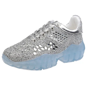 2021 Nouă Primăvară Pantofi de Cristal Femei Plaform Bling Pantofi Casual Argint Indesata Adidași Femeie 5CM Tocuri Respirabil Stras Pantof