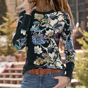 2021 Nouă Primăvară Topuri 5XL Femei Vintage Floral Print Shirt cu Maneci Lungi Doamnelor Retro Plus Dimensiune Topuri Casual, O-Neck Femei Bluze