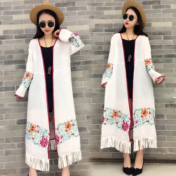 2021 Plus Dimensiune Broderie Vintage Lenjerie de pat din Bumbac Kimono Femei Ciucuri Maxi Kimonouri Doamna de Etnie Boho-Hippie Maxi Tricouri Topuri Lungi