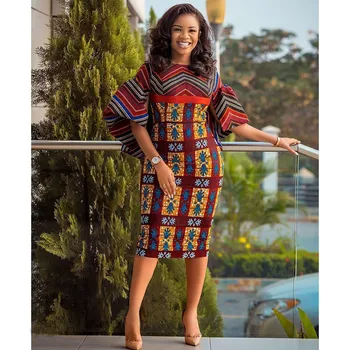 2021 Poliester Noua Moda Africană Rochii Pentru Femei De Primavara Toamna Dashiki Africa Stil De Imprimare Bogat Bazin Dashiki Rochii Midi