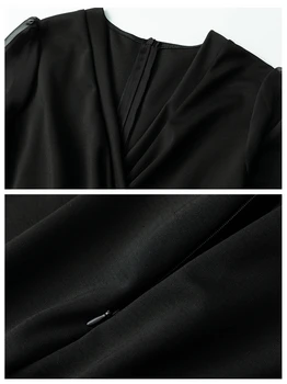 2021 Primavara Toamna Femei Rochii de Moda V-neck Silk Maneca OL Doamne de Birou Munca Femei Rochie Neagra Eleganta Rochie de Creion Midi