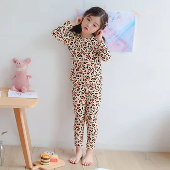 2021 Primavara Toamna Iarna Fete Pijamale Leopard Print Long Johns Lenjerie de corp Termice Homewear Body Salon Îmbrăcăminte Set