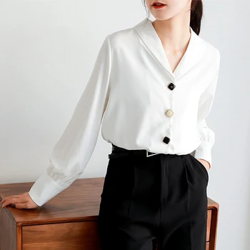 2021 Primăvară Autmn Sifon Tricouri Femei Bluza Vintage din Hong Kong Stil Lanternă cu Maneci Lungi Tricou Femei Blusas V-gât Topuri 12108