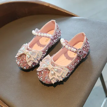 2021 Primăvară Fete Pantofi de Piele Drăguț Papion Stras Pearl Copii Printesa Pantofi Plat Fetita Pantofi Mărimea 21-35 SMG154