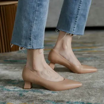 2021 primăvară-vară a subliniat toe V cut design sexy si damele de pompe gros mijlocul tocuri doamna de birou clasic femei pantofi de dimensiuni mari 33-43