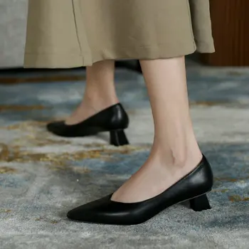 2021 primăvară-vară a subliniat toe V cut design sexy si damele de pompe gros mijlocul tocuri doamna de birou clasic femei pantofi de dimensiuni mari 33-43