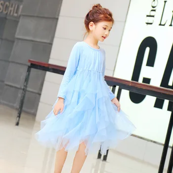 2021 Rochie de Primăvară Pentru Copiii Fată Prințesă de Moda de Îmbrăcăminte cu mâneci Lungi Plasă de Fuste Haine pentru Copii Moale de Culoare Solidă Rochie Fete
