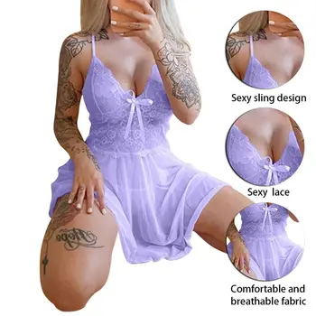 2021 Sleepwear Sexy Plus Dimensiune Femei Tentația Lenjerie Babydoll Îmbrăcăminte De Noapte Adânc V Dantela Fără Mâneci Mini Rochie De Noapte Camasa De Noapte