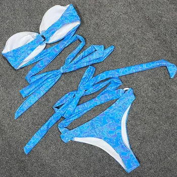 2021 Tipărite Înfășurați în Jurul Bandeau Bikini Femei Costume de baie Femei costume de Baie Două piese set de Bikini Brazilian face baie Costum de Baie Înot