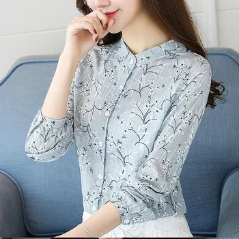 2021 Toamna Moda Femei Șifon Bluze Maneca Trei Sferturi Casual Femei Topuri Birou Doamnă O-gat Femei Îmbrăcăminte 5375 50