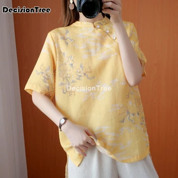 2021 tradițională chineză îmbrăcăminte topuri tang costum pentru femei floare de imprimare hanfu bluza tricou stil chinezesc tricou femei bluza