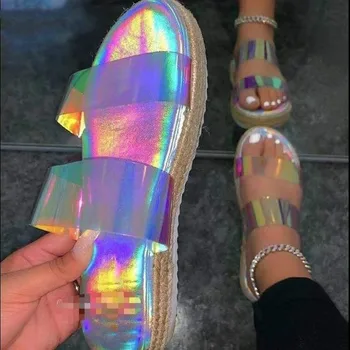 2021 vara noi dublu strat transparent din PVC femei pantofi toc plat crescut de non-alunecare în aer liber, sandale de plajă toate-meci papuci