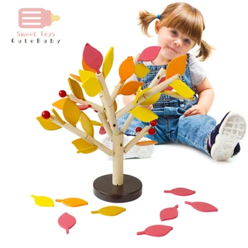 2021 Vânzare Fierbinte Montessori Jucarii Din Lemn Asamblate Lemn De Frunze Verzi Clădire Pericol Devreme Jucărie De Învățământ Pentru Copii Zi