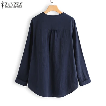 2021 ZANZEA Elegant Mozaic Topuri Femei Imprimare Bluza Casual cu Maneca Lunga Tricouri Femei O Gât Bumbac Blusas Combinezon Plus Dimensiune