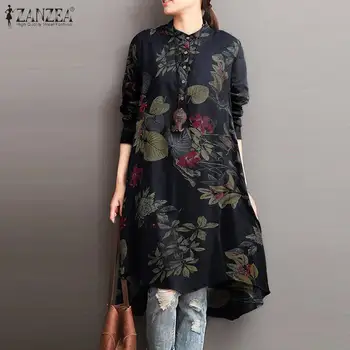 2021 ZANZEA Femei, Bluze Imprimate Caftan Toamna Tricou Vestidos Casual cu Maneca Lunga Topuri Lungi de sex Feminin Floral Tunica Plus Dimensiune 5XL