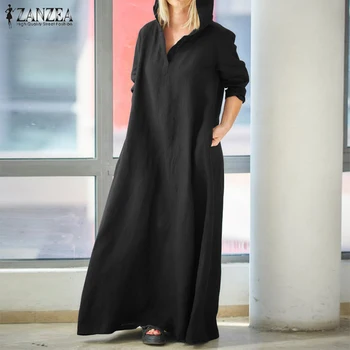 2021 ZANZEA Femei Sundress Plus Dimensiune Hanorac cu Maxi Rochie Vintage Lenjerie de pat din Bumbac Rochie de sex Feminin Casual Vestidos Maneca Lunga Halat 5XL