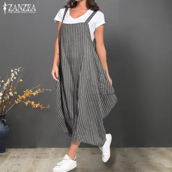 2021 ZANZEA Salopete Rochie de Vara pentru Femei Sundress Rezervor Vestidos de sex Feminin Rezervor Halat Bretele Vestidos Plus Dimensiune S-5XL