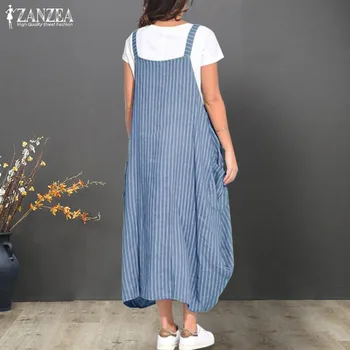2021 ZANZEA Salopete Rochie de Vara pentru Femei Sundress Rezervor Vestidos de sex Feminin Rezervor Halat Bretele Vestidos Plus Dimensiune S-5XL