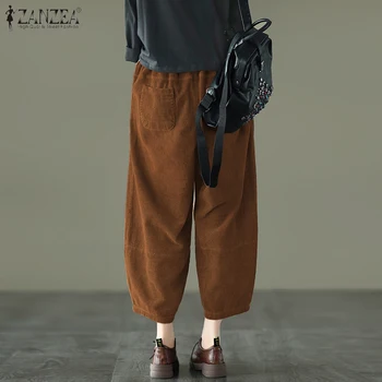 2021 ZANZEA Stching Pantaloni Harem pentru Femei de Moda Pantaloni de Catifea Casual, Talie Elastic Nap Femei Pantalon Palazzo Supradimensionate