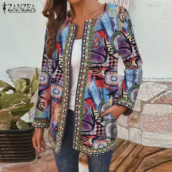 2021 ZANZEA Tipărite Sacouri Caftan Femei Florale Haine Casual cu Maneci Lungi Outerwears Feminin Open Stich Cardigan Plus Dimensiune Tunica