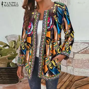 2021 ZANZEA Tipărite Sacouri Caftan Femei Florale Haine Casual cu Maneci Lungi Outerwears Feminin Open Stich Cardigan Plus Dimensiune Tunica