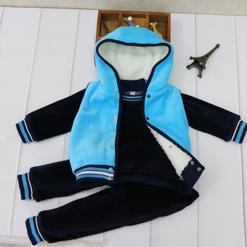 2021 îmbrăcăminte pentru copii set baieti hanorac cald butonul maneca lunga, haine pentru iarna copilul de moda coral fleece+velur 3 buc/lot