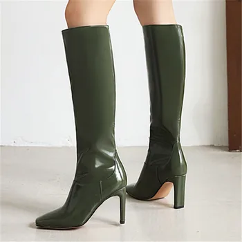2021Women Toc Înalt Cizme de Moda Genunchi cizme Femei toamnă Caldă cu Fermoar Pantofi de Femeie Sexy Square Toe Boots Marimea 34-43
