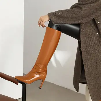 2021Women Toc Înalt Cizme de Moda Genunchi cizme Femei toamnă Caldă cu Fermoar Pantofi de Femeie Sexy Square Toe Boots Marimea 34-43